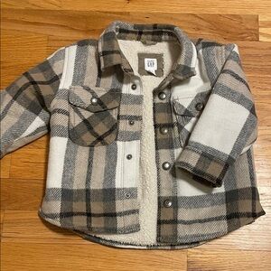 GAP Tan and Gray Plaid Jacket with Sherpa Lining